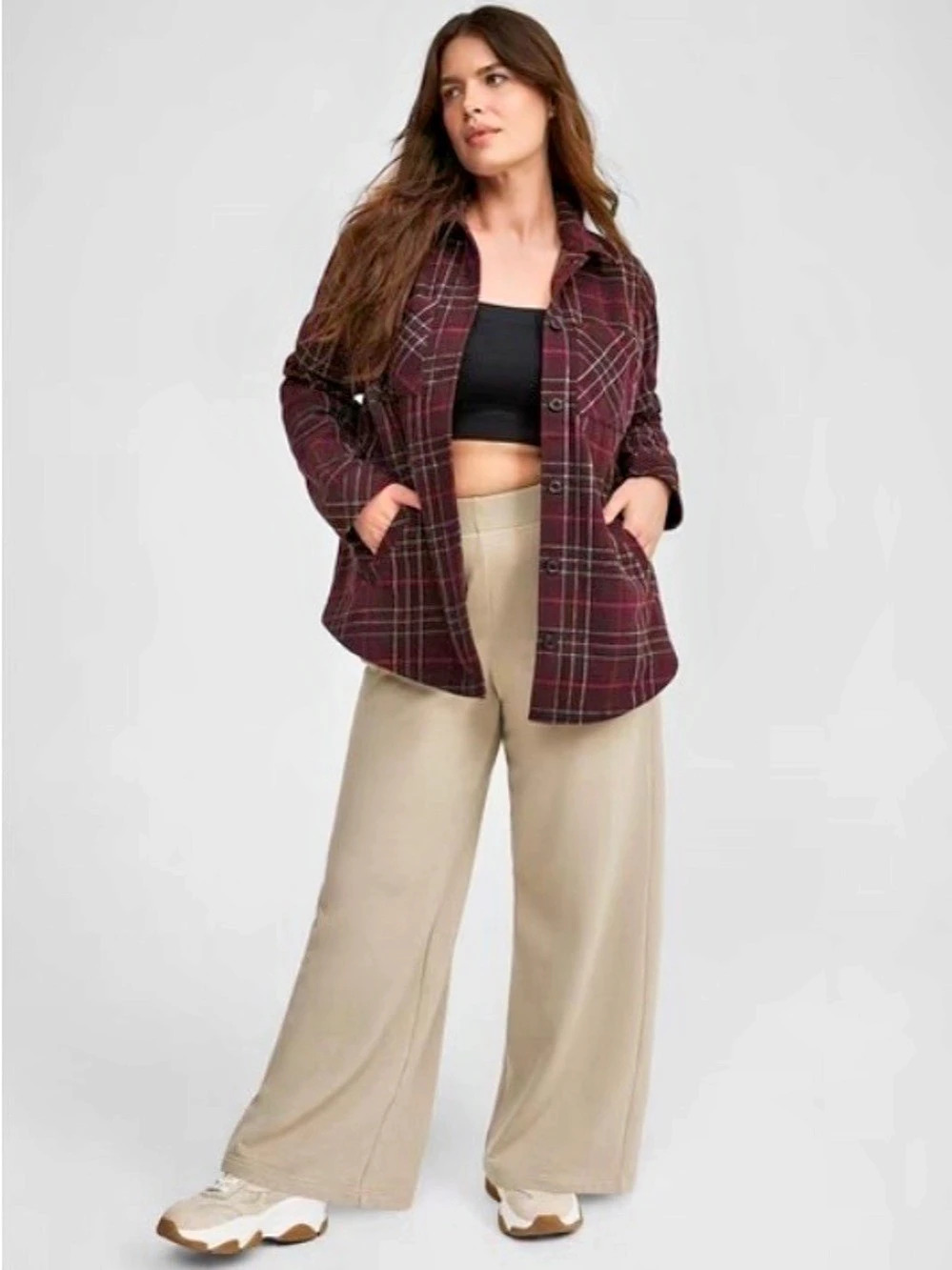 Torrid Cozy Double Knit Shacket Plaid Shacket in Burgundy Size 3X NWT